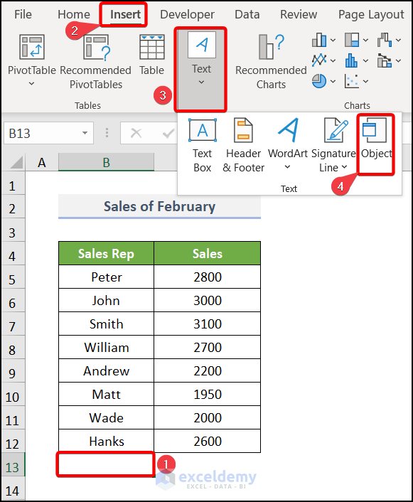 Use the Insert Tab to insert an excel file into another excel file
