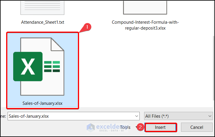 Insert Excel File to another excel file