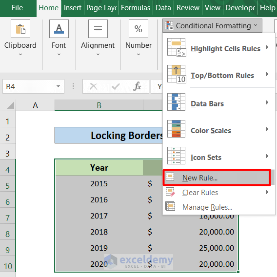 New rule of how to lock borders in Excel