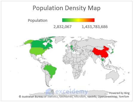 Make a Population Density Map with Filled Map Chart in Excel