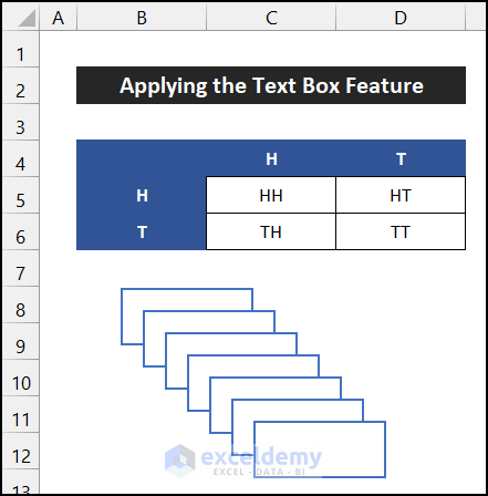Creating 6 duplicate text box in the probability tree diagram