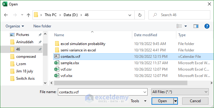 Open VCF File in Excel Through Text Import Wizard