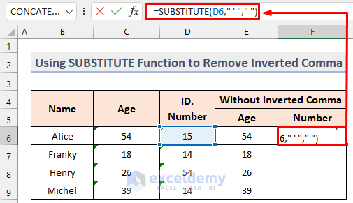 Using SUBSTITUTE Function to Remove Inverted Comma