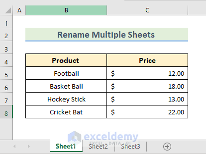 how to rename multiple sheets in excel