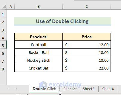 Rename Sheet by Double Clicking on Sheet Tab in Excel
