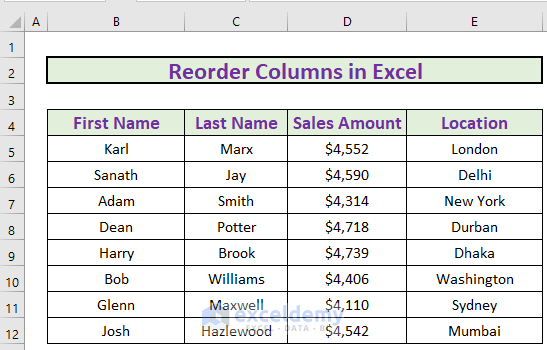 how to reorder columns in excel