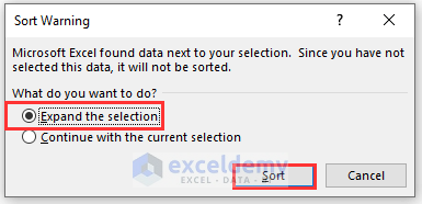 SORT feature to reorder columns in excel
