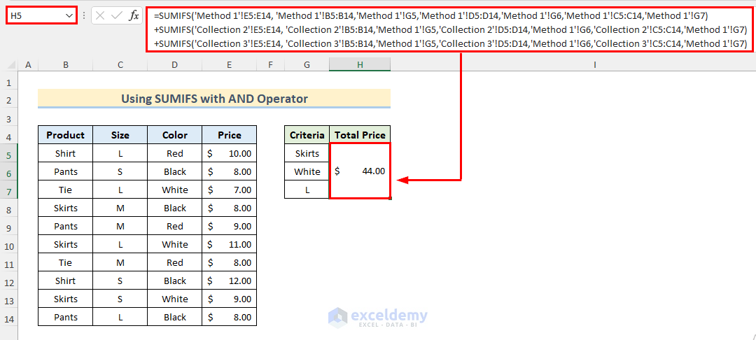 Use Excel SUMIFS Function Across Multiple Sheets with AND (+) Operator
