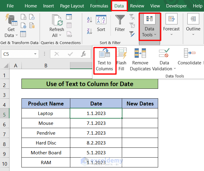 Use of Text to Column how to use to columns in excel for date