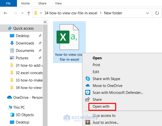 Using Windows Explorer Option of how to View CSV File in Excel