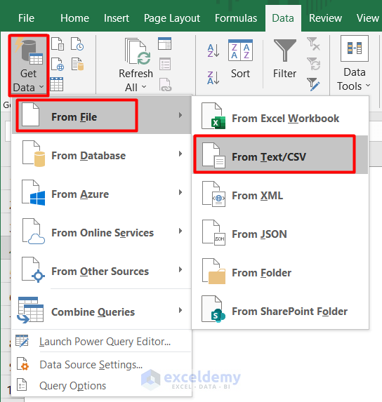 how to View CSV File in Excel by Using Data Tab in Toolbar