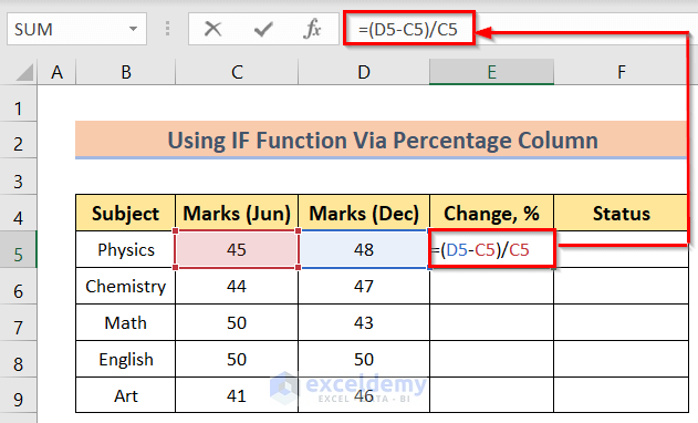 Inserting Formula to Use IF and Percentage Formula in Excel