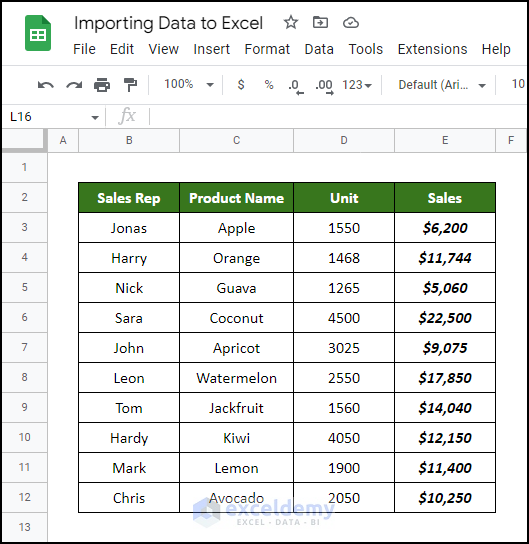 import data from google sheets to excel vba