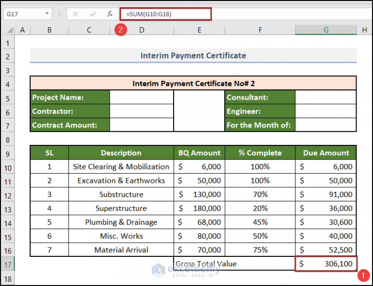 How to Create Interim Payment Certificate Format in Excel