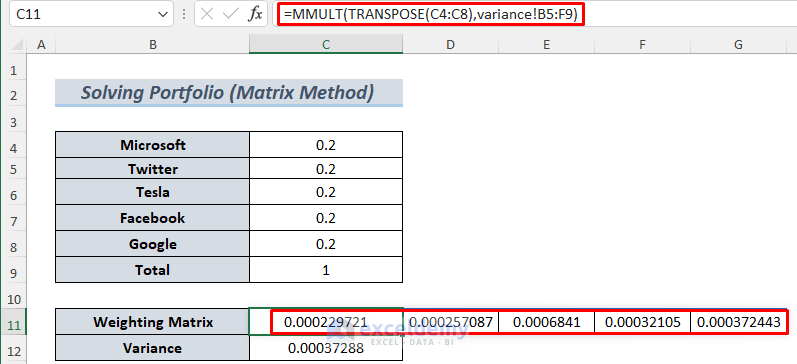Using Matrix to Create Minimum Variance Portfolio (Multi Assets)