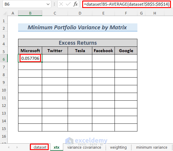 Using Matrix to Create Minimum Variance Portfolio (Multi Assets)
