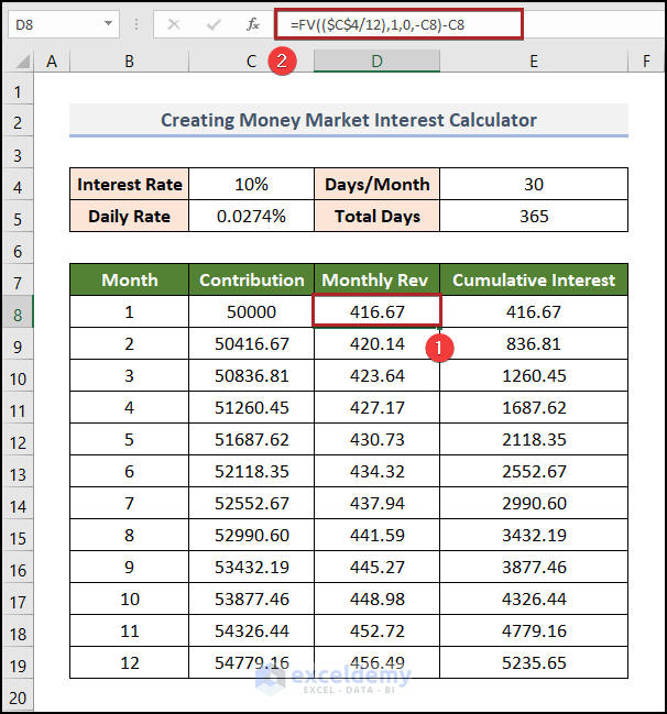 Inserting FV Function to Create Money Market Interest Calculator in Excel