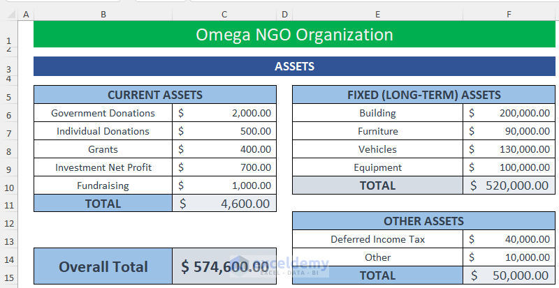 ngo balance sheet format in excel step 4