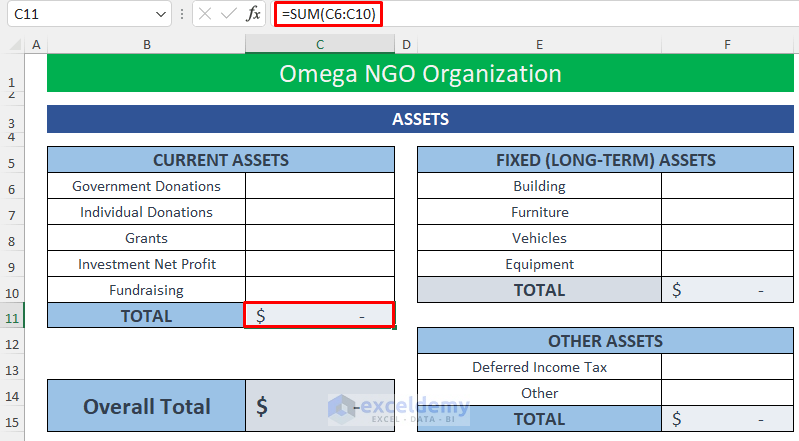 ngo balance sheet format in excel step 1
