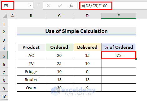 Show One Number as a Percentage of Another with Simple Calculation in Excel