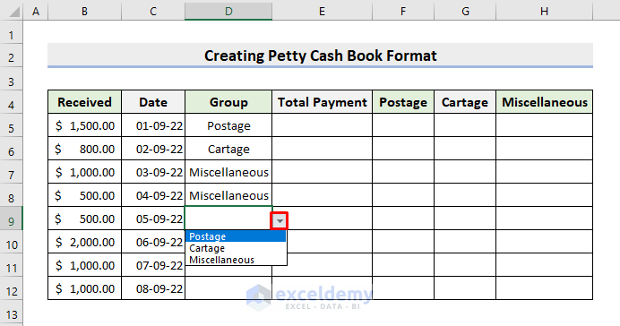 output of data validation in petty cash book