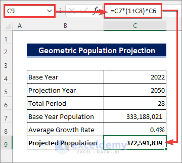 geometric population projection formula