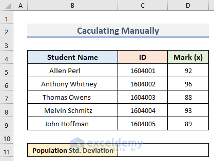 Calculate Population Standard Deviation Manually in Excel