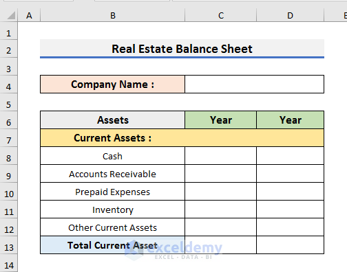 Create Real Estate Balance Sheet from Scratch in Excel