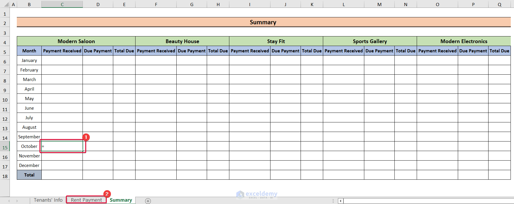 selecting another sheet to create a rent payment excel spreadsheet