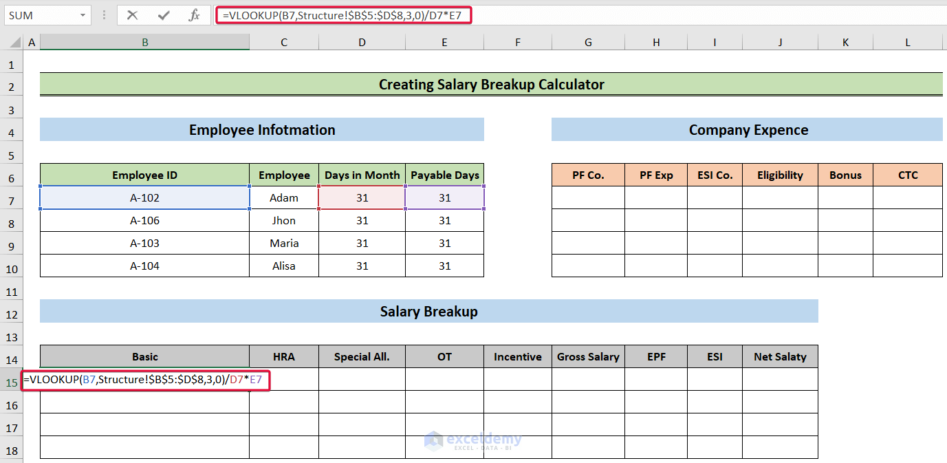 calculating basic salary to create a salary breakup calculator in excel