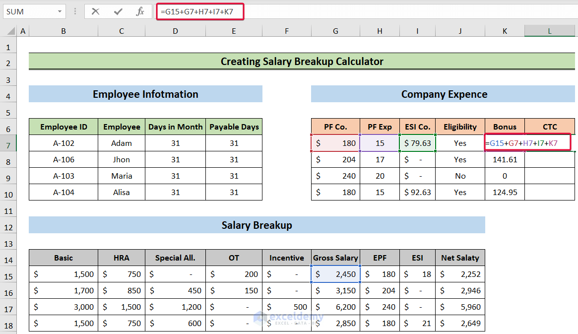 calculating ctc to create a salary breakup calculator in excel