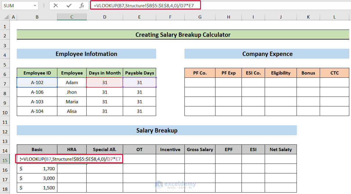 calculating hra to create a salary breakup calculator in excel