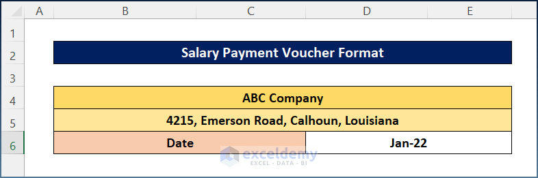 Enter Company Details to Create a Salary Payment Voucher Format in Excel