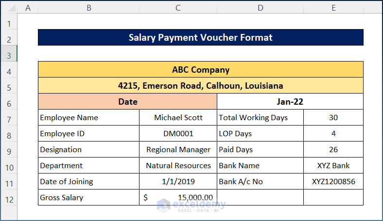 Create Employee Details to Form a Salary Payment Voucher Format in Excel