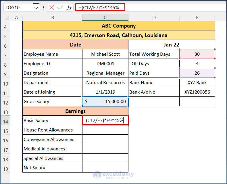 Calculate Earnings to Create a Salary Payment Voucher Format in Excel