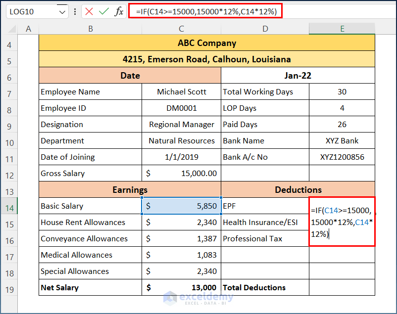 Calculate Deductions to Create a Salary Payment Voucher Format in Excel