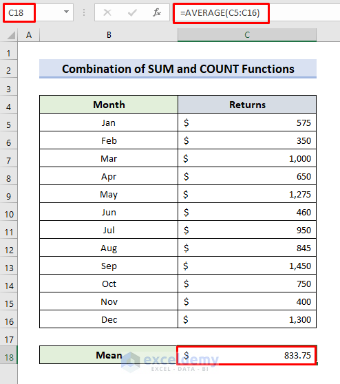 Combine SUM and COUNT Functions to Calculate Semi Variance in Excel