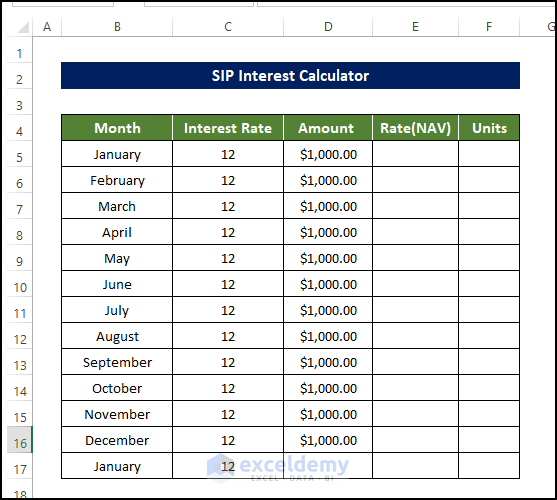 SIP interest Calculator in Excel