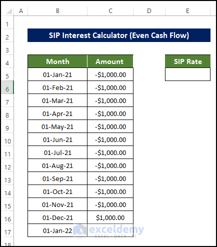 SIP Interest Calculator for Even Cash Flow