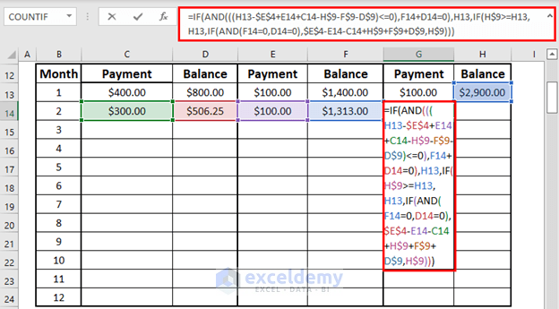 subsequent Months Payment snowball balance calculator excel