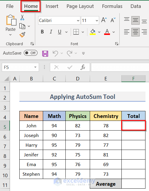 Insert SUM & AVERAGE Formulas with AutoSum Tool in Excel