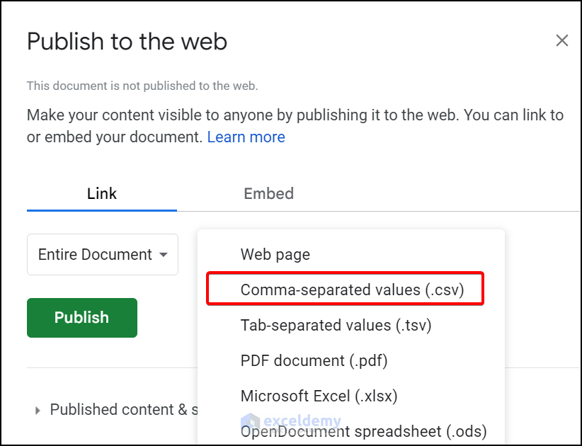 Comma-separated value to sync excel to google sheets