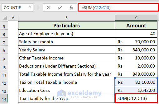 yearly tax tds deduction on salary calculation in excel format