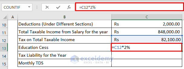 education cess tds deduction on salary calculation in excel format