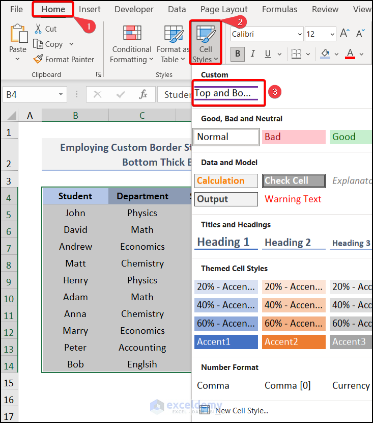 Adding customize thick box border in excel