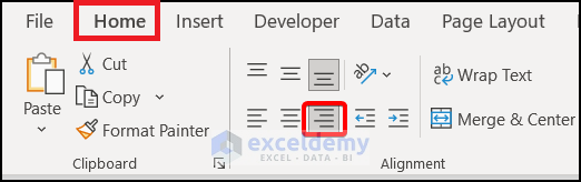 Align Right to show types of alignment in Excel