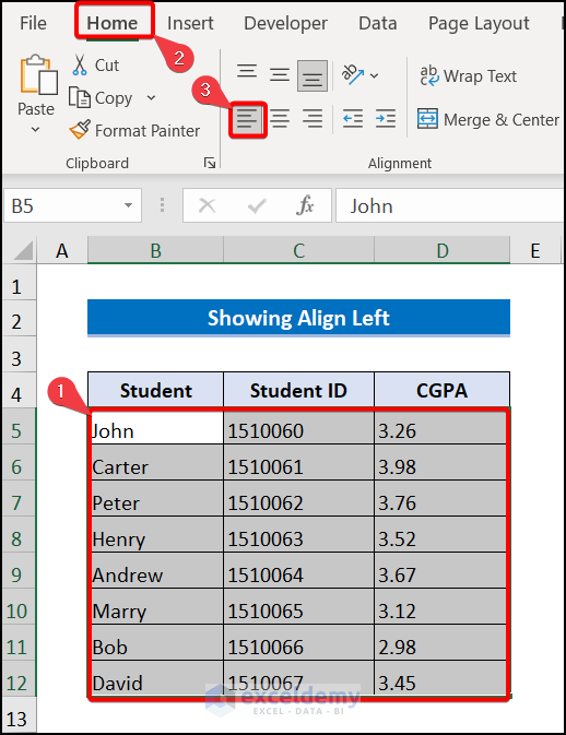 Methods to Apply 3 Types of Horizontal Alignment in Excel