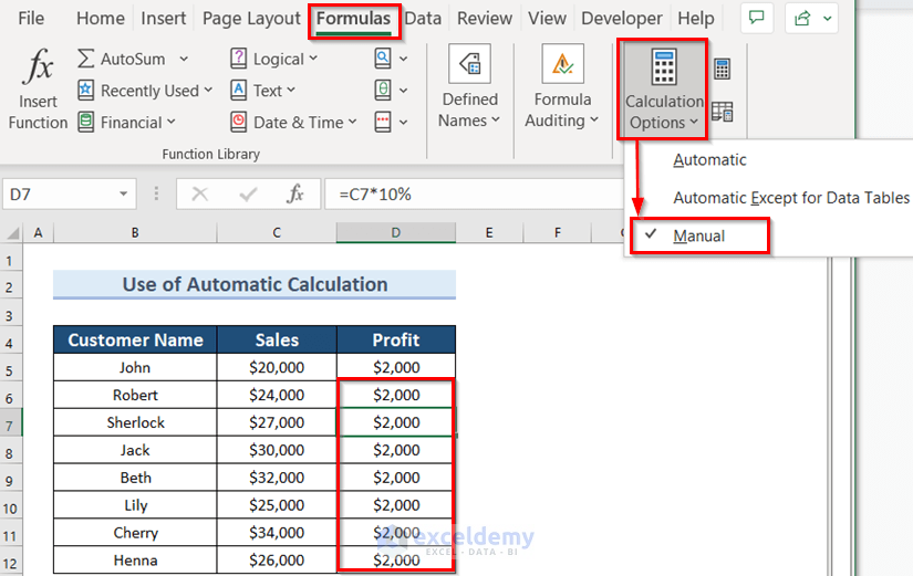 Changing Manual Calculation to Automatic as Excel not Copying Formulas only Values