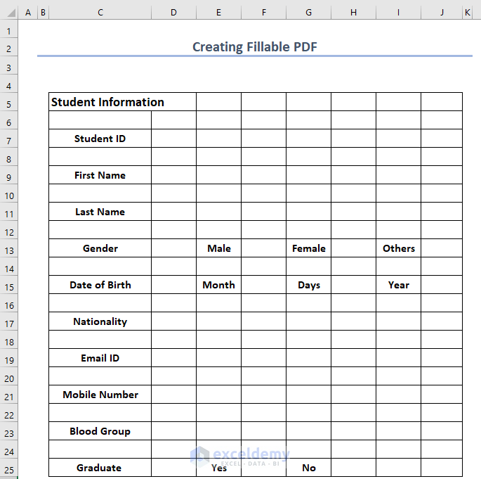 Manually Create a Fillable PDF Form from Excel