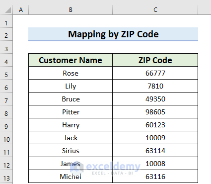 Dataset to Map Excel Data by Zip Code